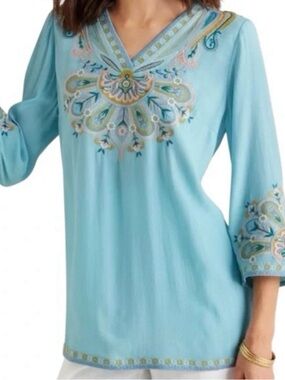 Soft Surroundings Blue River Island Tunic Size XL